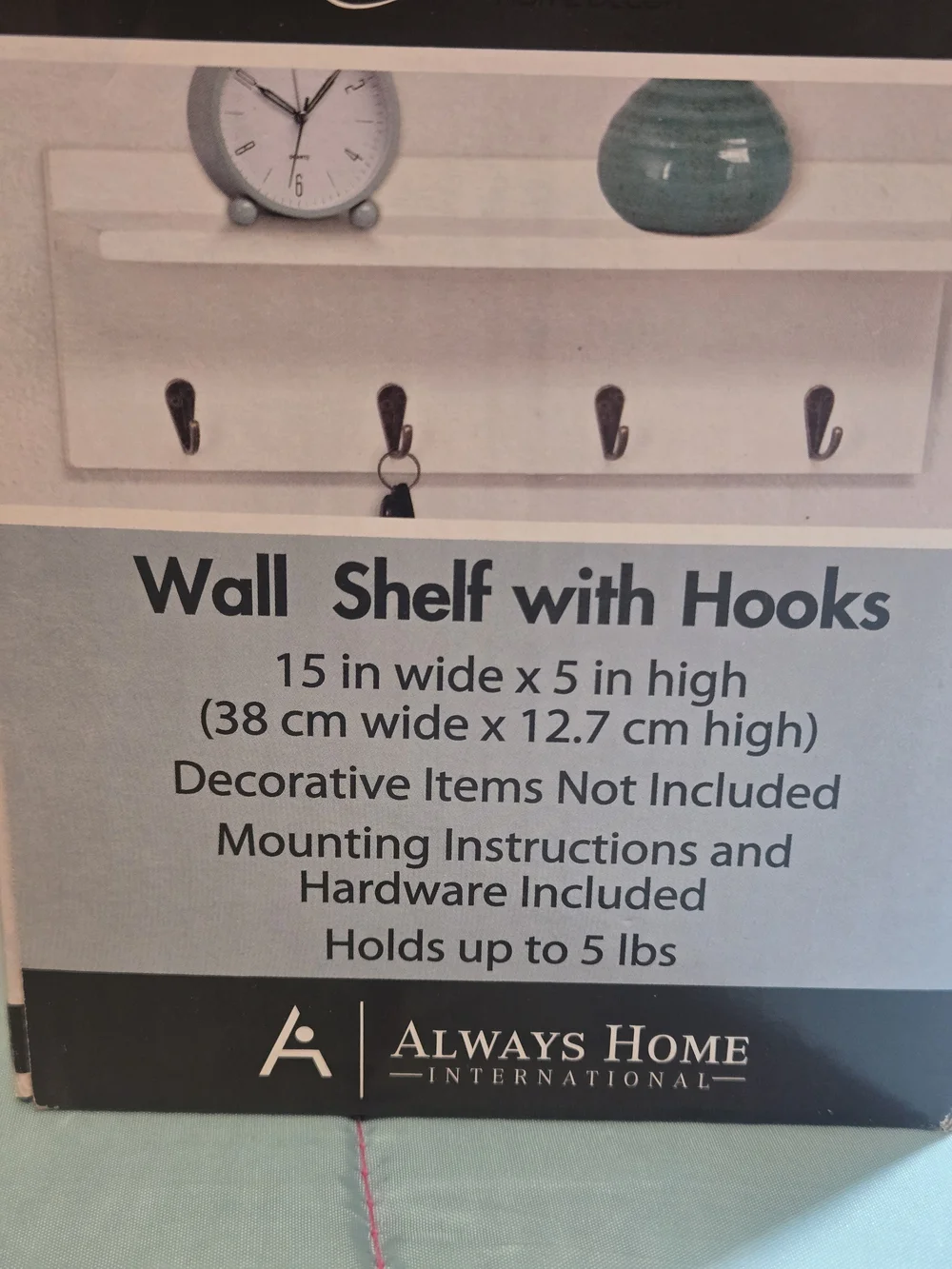 Encore Home Decor Wall Shelf w/ Hooks Classic New In Box